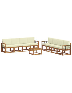 Set di divani da esterno con cuscino 9 pcs Naturale e Crema 2