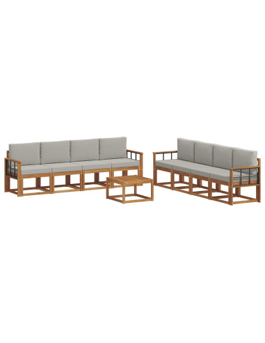Set di divani da esterno 9 pcs Grigio Naturale e Chiaro