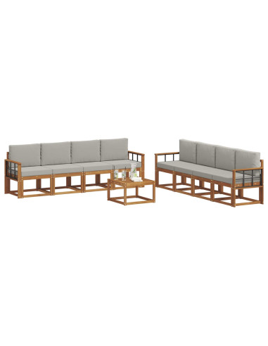 Set di divani da esterno 9 pcs Grigio Naturale e Chiaro