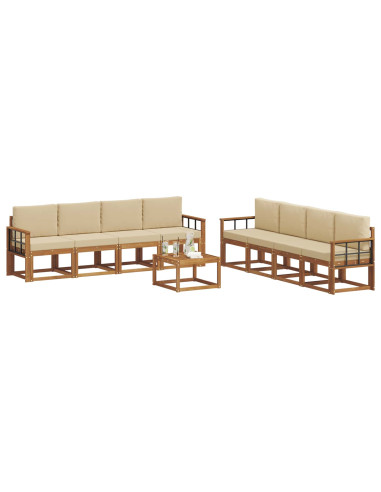 Set di divani da esterno con cuscino 9 pcs Naturale e Beige