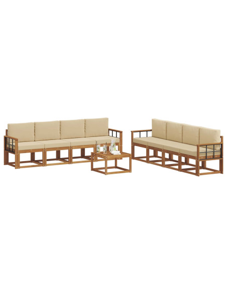 Set di divani da esterno con cuscino 9 pcs Naturale e Beige