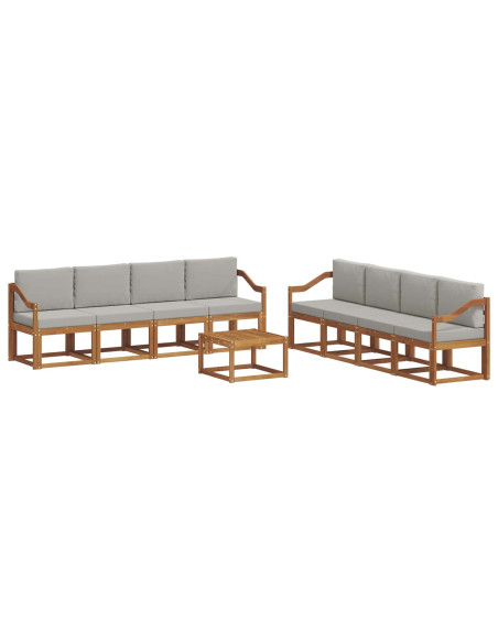 Set di divani da esterno 9 pcs Grigio Naturale e Chiaro