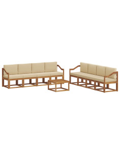 Set di divani da esterno con cuscino 9 pcs Naturale e Beige 2