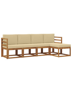 Set di divani da esterno con cuscino 5 pcs Naturale e Beige 2