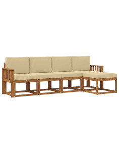 Set di divani da esterno con cuscino 5 pcs Naturale e Beige 2