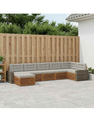 Set di divani da esterno 7 pcs Naturale e Grigio Chiaro
