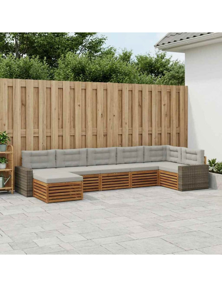 Set di divani da esterno 7 pcs Naturale e Grigio Chiaro