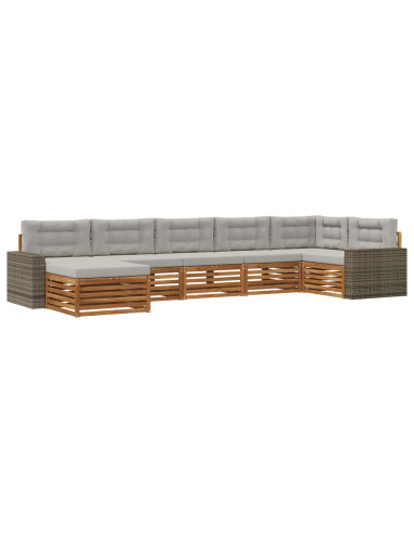 Set di divani da esterno 7 pcs Naturale e Grigio Chiaro