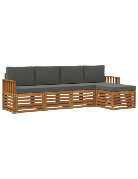 Set divani 5 pcs Naturale e Antracite Legno di Acacia Massello