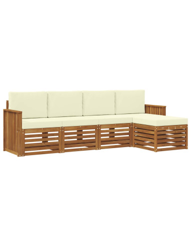 Set divani 5 pcs Naturale e Crema Legno di Acacia Massello