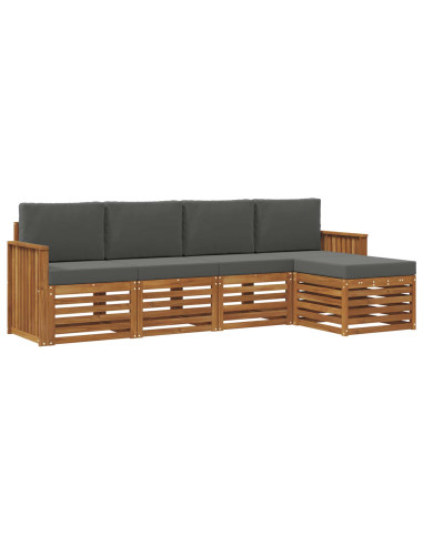 Set divani 5 pcs Naturale e Antracite Legno di Acacia Massello