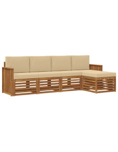 Set divani 5 pcs Naturale e Beige Legno di Acacia Massello 2