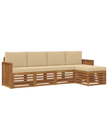 Set divani 5 pcs Naturale e Beige Legno di Acacia Massello