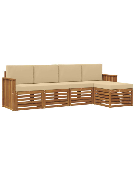 Set divani 5 pcs Naturale e Beige Legno di Acacia Massello