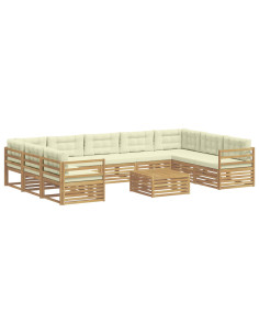 Set di divani da esterno 10 pcs Bianco e Crema Poliestere 2