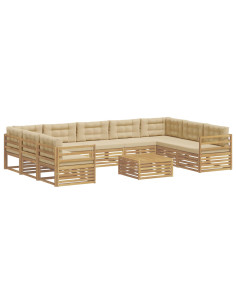 Set di divani da esterno 10 pcs Bianco e Beige Poliestere 2