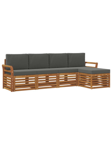 Set divani 5 pcs Naturale e Antracite Legno di Acacia Massello