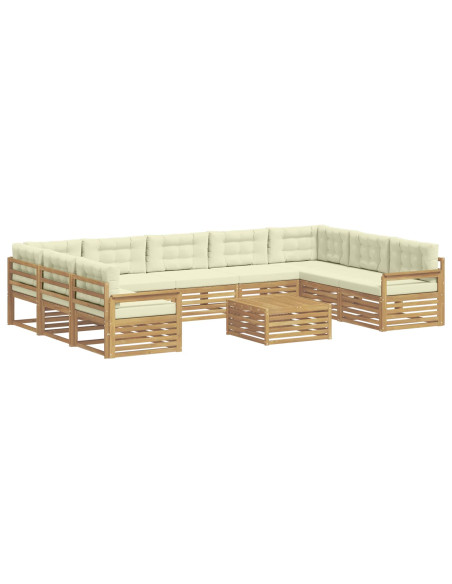 Set di divani da esterno con cuscino 10 pcs Bianco e Crema
