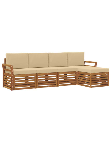 Set divani 5 pcs Naturale e Beige Legno di Acacia Massello