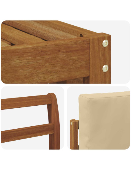 Set divani 5 pcs Naturale e Beige Legno di Acacia Massello