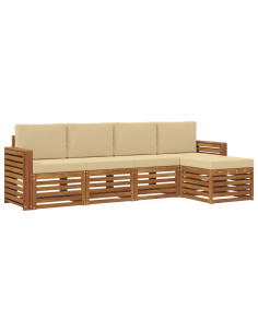 Set divani 5 pcs Naturale e Beige Legno di Acacia Massello 2