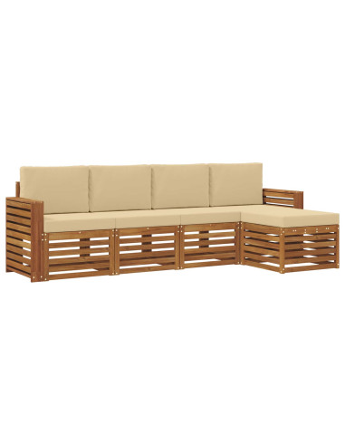 Set divani 5 pcs Naturale e Beige Legno di Acacia Massello