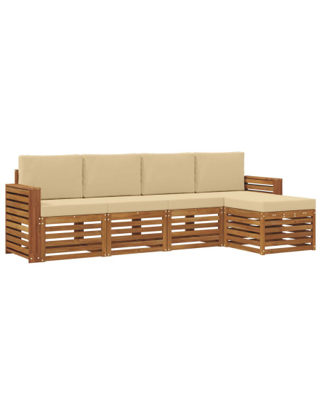 Set divani 5 pcs Naturale e Beige Legno di Acacia Massello