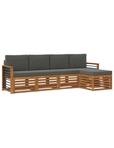 Set divani 5 pcs Naturale e Antracite Legno di Acacia Massello