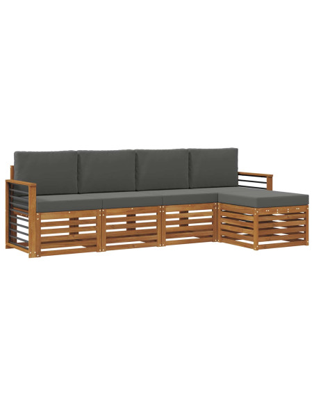 Set divani 5 pcs Naturale e Antracite Legno di Acacia Massello