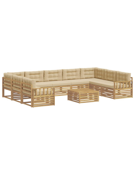 Set di divani da esterno con cuscino 10 pcs Bianco e Beige