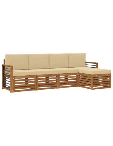 Set divani 5 pcs Naturale e Beige Legno di Acacia Massello