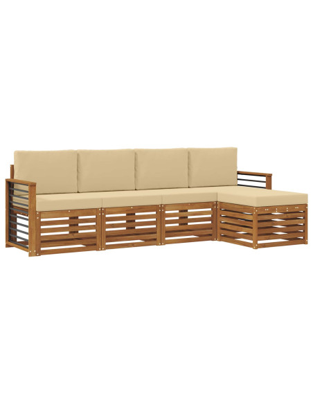 Set divani 5 pcs Naturale e Beige Legno di Acacia Massello