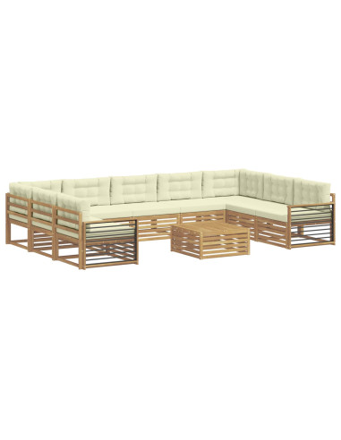 Set di divani da esterno con cuscino 10 pcs Bianco e Crema