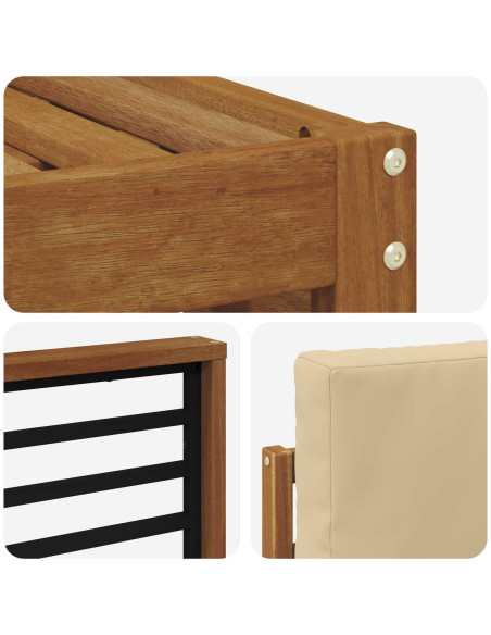 Set divani 5 pcs Naturale e Beige Legno di Acacia Massello