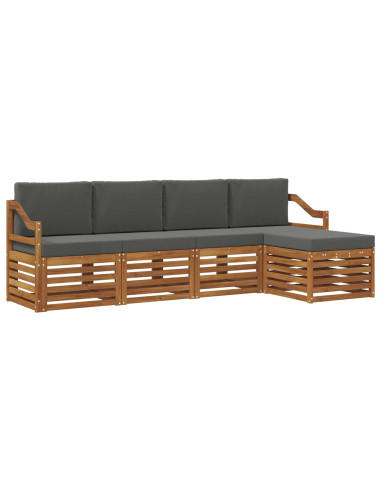 Set divani 5 pcs Naturale e Antracite Legno di Acacia Massello