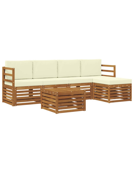 Set divani 6 pcs Naturale e Crema Legno di Acacia Massello