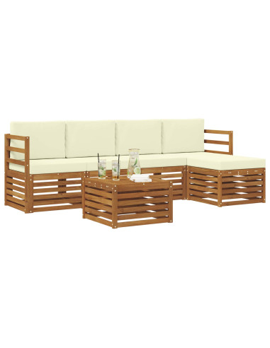 Set divani 6 pcs Naturale e Crema Legno di Acacia Massello