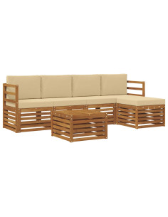 Set divani 6 pcs Naturale e Beige Legno di Acacia Massello 2