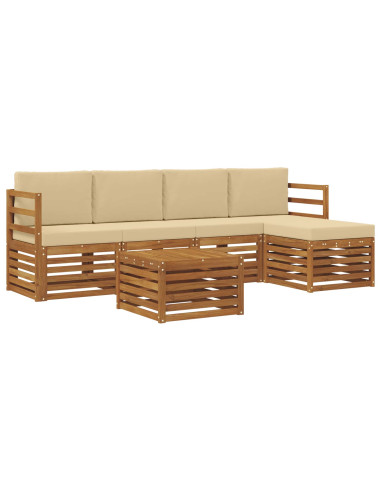 Set divani 6 pcs Naturale e Beige Legno di Acacia Massello