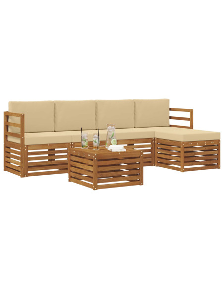 Set divani 6 pcs Naturale e Beige Legno di Acacia Massello