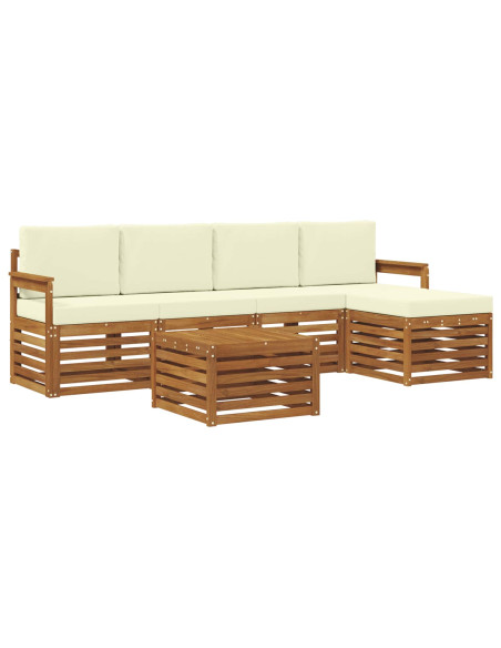 Set divani 6 pcs Naturale e Crema Legno di Acacia Massello
