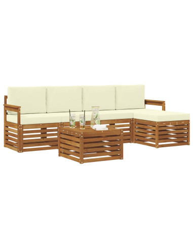 Set divani 6 pcs Naturale e Crema Legno di Acacia Massello