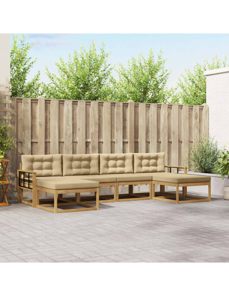 Set di divani da esterno con cuscino 6 pcs Bianco e Beige