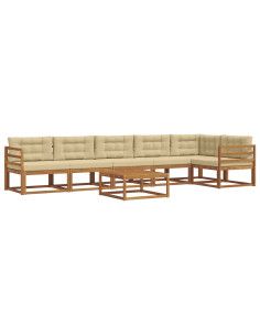 Set di divani da esterno con cuscino 7 pcs Naturale e Beige 2
