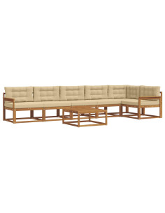 Set di divani da esterno con cuscino 7 pcs Naturale e Beige 2