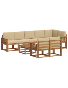 Set di divani da esterno con cuscino 9 pcs Naturale e Beige 2