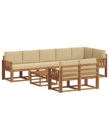 Set di divani da esterno con cuscino 9 pcs Naturale e Beige