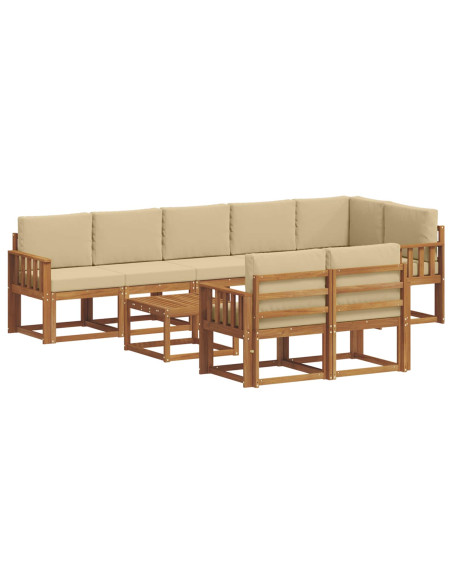 Set di divani da esterno con cuscino 9 pcs Naturale e Beige