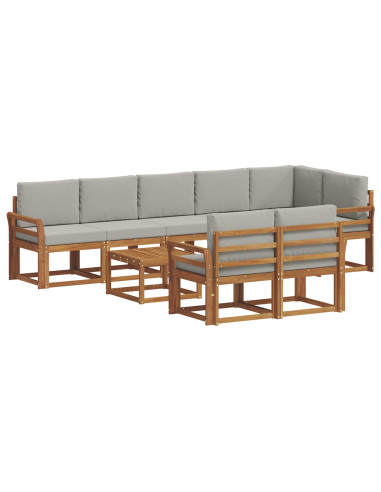 Set di divani da esterno 9 pcs Grigio Naturale e Chiaro