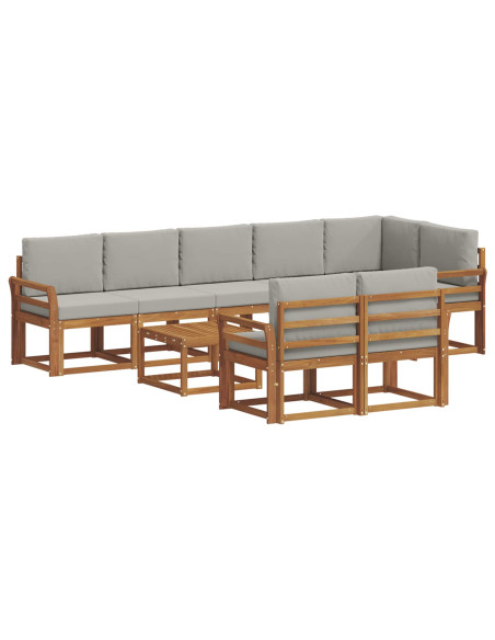 Set di divani da esterno 9 pcs Grigio Naturale e Chiaro